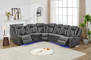 Smart Corner Leather Recliner Power Sofa Set with <b>LED</b> & <b>Speaker</b> Sectional Wood & Sponge-Filled for Living Room Furniture - Product Image 2
