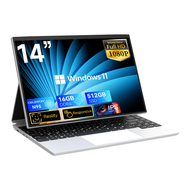 New 14-Inch 1920x1200 IPS Touch Screen Laptop Intel N95 Quad-Core 1.7GHz 512GB SSD DDR4 Windows 11 Business Laptop