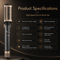 Brosse à air chaud haute vitesse PRITECH 110 000 tr/min 1400 W, séchage rapide, fonction air froid, filtre détachable, cordon rotatif NTC, outil 4 en 1