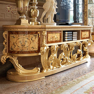 Meuble TV <span class=keywords><strong>en</strong></span> bois massif antique doré <span class=keywords><strong>de</strong></span> style français <span class=keywords><strong>de</strong></span> luxe, fait à la main, écologique, avec rangement <span class=keywords><strong>en</strong></span> verre pour le salon - Product Image 6