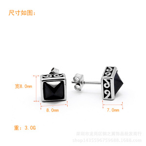 yunnique Cube <b>Stud</b> <b>Earrings</b> <b>Black</b> White Geometric Titanium Steel Bezel Setting Fashion Jewelry For Men Women - Product Image 4