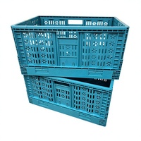 Caisse en plastique bleue pliable en gros pour supermarché, panier de rangement pliable en PP pour courses