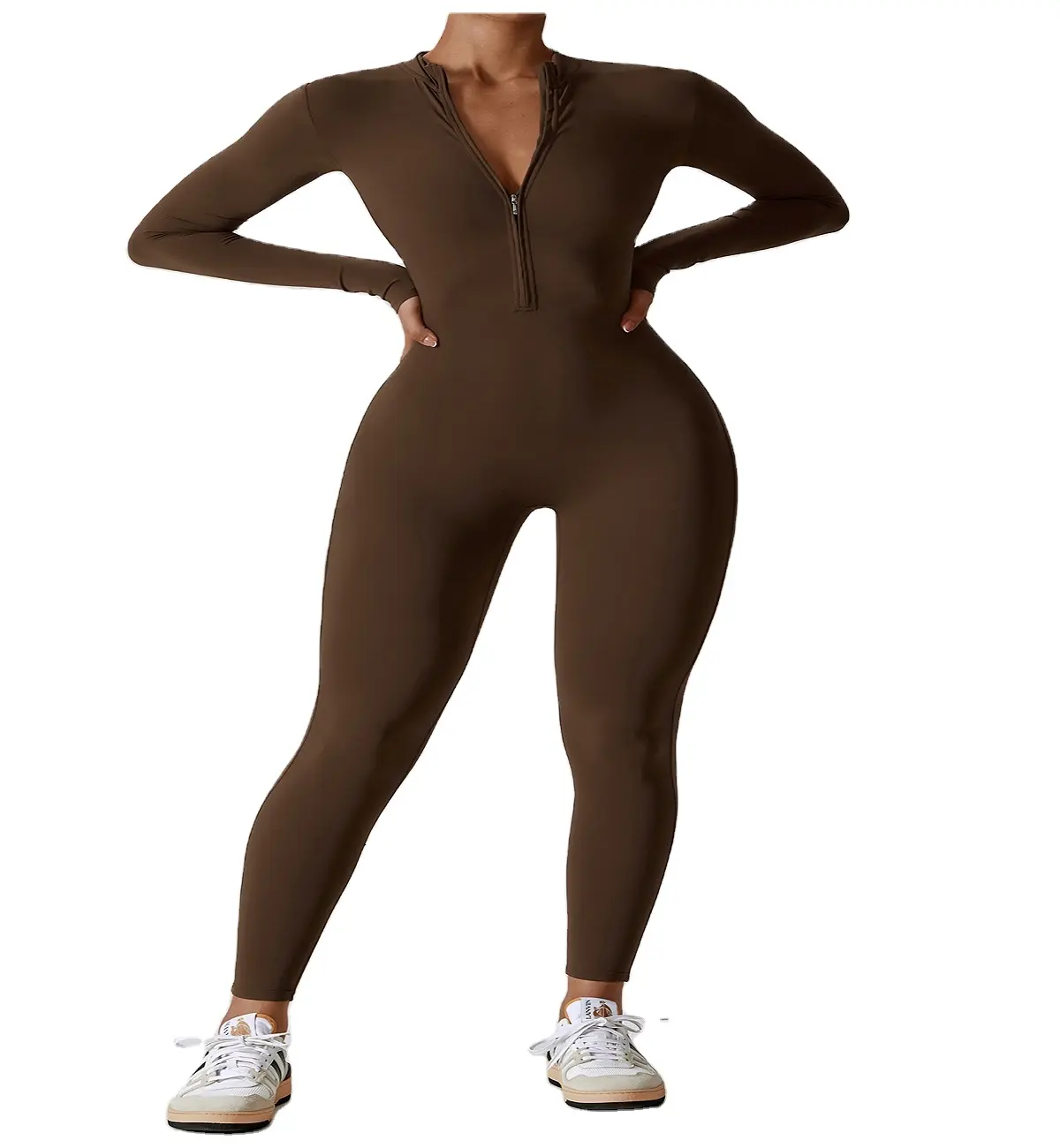 Women Long Sleeve Workout Jumpsuit Zip Up Romper Bottom Pants Bodysuit Bodycon Sexy One Piece