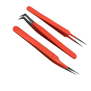 Pince à épiler pour extensions de cils en acier inoxydable de haute qualité, revêtement poudré orange, pointe argentée / pointe en fibre, poignée en forme de cœur, pince à volume - Product Image 4