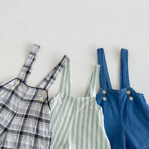 Shorts à Bretelles Décontractés à Carreaux et Rayures pour Garçons, Collection Été 2026 – Vente en Gros - Product Image 3