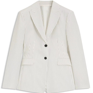 Traje de mujer blanco gris con rayas verticales, de un solo botón, con solapa de muesca y blazer entallado a medida - Product Image 1