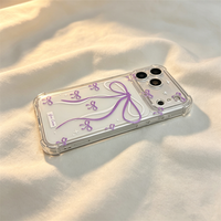 Coque de téléphone antichoc transparente en TPU souple, motif nœud violet style Ins mignon, pour iPhone 18 17 16 15 14 13 12 11 Pro Max Plus (vente en gros)