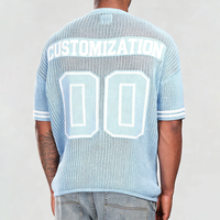 Dongguan Apparel Co. Pull en maille à col en V pour homme, personnalisé avec logo OEM, manches courtes, coupe oversize, style jersey tricoté, chemise au crochet pour homme