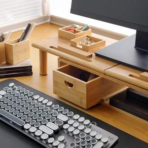 Support de moniteur <span class=keywords><strong>en</strong></span> bois, support de moniteur avec tiroir pour bureau, <span class=keywords><strong>étagère</strong></span> de bureau pour ordinateur portable avec longueur et <span class=keywords><strong>angle</strong></span> réglables - Product Image 3