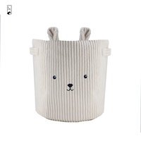 Panier de rangement en velours côtelé avec poignées, broderie visage d'ours, panier à linge pour chambre d'enfant, organisateur de jouets, bac rond en tissu pour chambre d'enfant