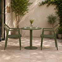 Fauteuil d'extérieur en corde tressée vert olive avec dossier tressé et structure en aluminium pour patio et jardin