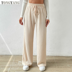 TONGYANG 2024 Hot Selling <strong>Women</strong> Knitted Wide Leg <strong>Trousers</strong> <strong>Elastic</strong> High <strong>Waist</strong> Solid Color Casual Loose Straight <strong>Women</strong> Long Pants - Product Image 1