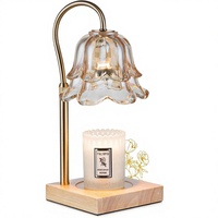 Lampu Penghangat Lilin Timer Bunga Emas Kap Lampu Kaca Kayu GU10 |   Lampu dengan Ketinggian yang Dapat Disesuaikan, Dapat Diredupkan, Cocok untuk Lilin 3 Sumbu, Kamar Tidur