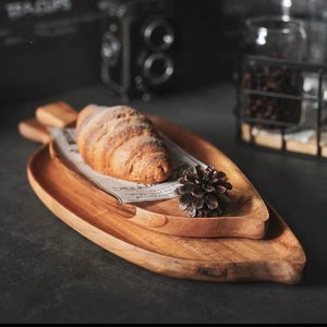 Pengzhan Japanese Style Wooden <b>Tray</b> Acacia Wood Leaf Shape With Handle For Tea <b>Snacks</b> Sushi Serving - Product Image 1