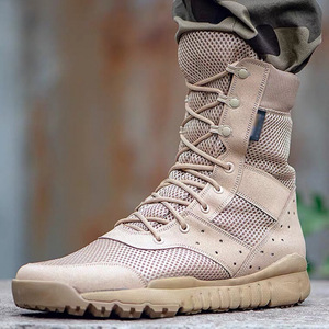 รองเท้าบูทตาข่ายหุ้มข้อสูงสีกากี น้ำหนักเบา ระบายอากาศได้ดี พื้นนุ่ม เหมาะสำหรับเดินป่าและทำกิจกรรมกลางแจ้ง ส้นเตี้ย ร้อยเชือกด้านหน้า - Product Image 1