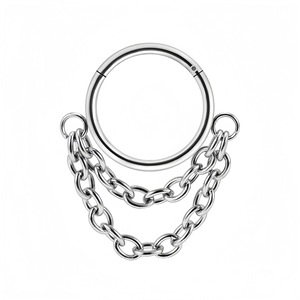 Anneau de nez double chaîne en acier inoxydable 316L, design géométrique, bijoux de piercing tendance pour soirée - Product Image 1