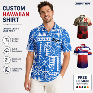 Camisa Hawaiana Polinesia Personalizada, Camisa Aloha de Samoa, Islas Cocos, Tahití, Camisa Tribal <span class=keywords><strong>Azul</strong></span> de las Islas del Pacífico para Hombre, para Vacaciones en la Playa - Product Image 1