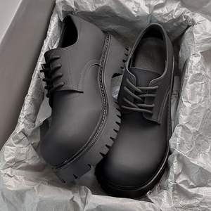 Zapatos de Cuero para Hombre, Negros, con Suela Gruesa, Punta Redonda, Plataforma, Estilo Derby Casual, de Piel de Vaca, Clásicos, Originales, de Diseñador - Product Image 5