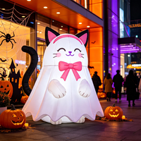 Décoration Gonflable Chat Fantôme Mignon pour Halloween, Nœud Rose, Tissu Oxford Imperméable et Résistant au Soleil, Thème Dessin Animé pour Événements Extérieurs
