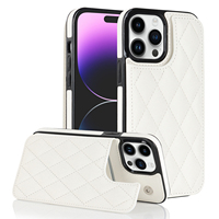 Casing Ponsel Pelindung Lembut Kulit PU Kisi Model Berlian Mewah Casing Ponsel untuk iPhone 13 Pro Max