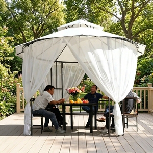 Gazebo da Esterno Moderno <span class=keywords><strong>di</strong></span> Lusso in Acciaio con Protezione dal Vento per <span class=keywords><strong>Giardino</strong></span> e Opzione Schermo, Finitura Verniciata a Polvere, Direttamente dalla Fabbrica - Product Image 2
