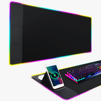 Tapis de souris de jeu extra large avec chargeur sans fil 15W, base en caoutchouc antidérapante, tapis de clavier d'ordinateur pour hommes, tapis de souris LED RGB