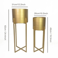 Lot de 2 jardinières métalliques hautes décoratives en fer doré, style moderne de luxe, pour plantes, support de plantes, décoration intérieure, salon, vente en gros