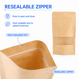 Sacs en papier kraft refermables de qualité alimentaire avec fenêtre transparente, pochettes autoportantes pour grains de café, noix, thé, en-cas - Product Image 3