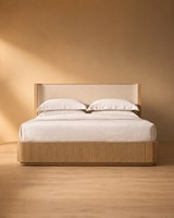 Lit plateforme cannelé de luxe en bois massif, mobilier de chambre d'hôtel sur mesure, taille King Queen