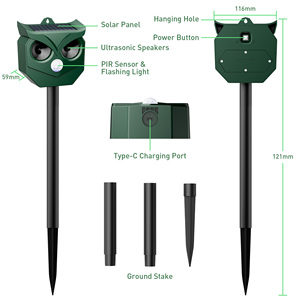 เครื่องไล่สัตว์อัลตราโซนิกพลังงานแสงอาทิตย์รุ่นอัพเกรดสำหรับใช้งานกลางแจ้ง ป้องกันกวาง กระรอก แมว แรคคูน กระต่าย สุนัข - Product Image 1
