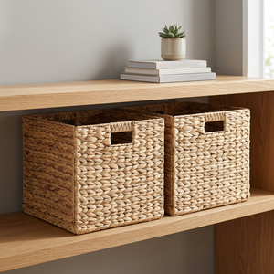 Square Woven Straw Storage <b>Baskets</b> 4-Pack Handmade Rustic Organizer for Living Room Neatening and Multipurpose Use - Product Image 2