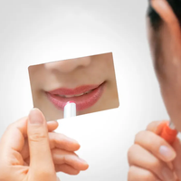 Miroir de Poche Compact en Acier Inoxydable Type Carte de Crédit, Petit Miroir de Maquillage avec Étui en Cuir
