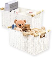 Panier de rangement en corde de papier tressée avec poignée en bois, blanc, panier de rangement en rotin pour l'organisation des étagères de salle de bain