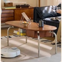 Table basse moderne en bois massif pour petits salons, table à thé ovale, design en acier inoxydable, tiroirs, meubles multifonctionnels pour la maison