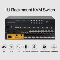 Conmutador KVM de 4, 8 y 16 Puertos 4K RJ45 Ethernet FHD 1U para Montaje en Rack, Compatible con Cascada sobre IP, 8 Puertos