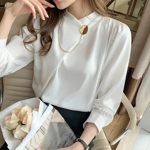 Elegant Satin Blouses Women 2023 Suit Shirts Office Lady Work Wear Shirts White Tops Femme Blusas Long Sleeve Clothings