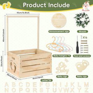 Neues Design Großer hölzerner Babyparty-Kisten schrank, anpassbarer Baby party korb mit Griff und Girlande - Product Image 3