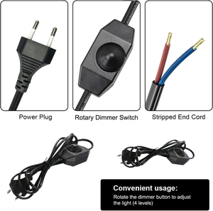 EU 2 pin đèn dây với chuyển đổi quay cắm 2M <span class=keywords><strong>Dimmer</strong></span> chuyển đổi mở rộng dây với núm Tước kết thúc sẵn sàng cho DIY ánh sáng hệ thống dây điện - Product Image 4
