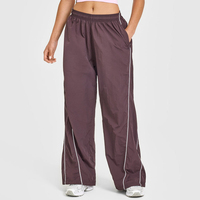 Pantalons de survêtement de sport pour femmes, coupe droite, surdimensionnés, avec logo personnalisé 2025, bordure, légers, tissés, amples, en nylon