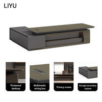 Meja Kantor Eksekutif Motif Kayu Modern dengan Kabinet Penyimpanan Aksen LED Biru untuk Manajer Direktur, Furnitur Workstation Komersial