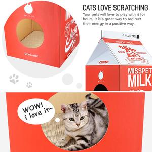 ScratchMe Papelão Vermelho Cat Condo Scratcher Post Impresso Caixa De Leite Forma Cat Casa com Cama Gato Coçando Móveis - Product Image 3
