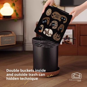 ถังขยะสไตล์ยุคกลางสำหรับห้องนั่งเล่นสไตล์เรโทรฮิต พร้อมล้อเลื่อน ใช้ได้ในห้องนอน หรูหรา ระดับไฮเอนด์ มีฝาปิด - Product Image 3