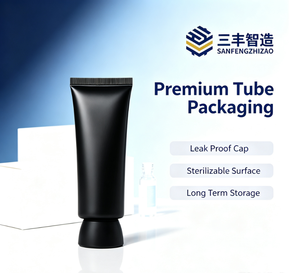 หลอดบีบเครื่องสำอางพลาสติกสีดำสุดหรูพร้อมฝาเกลียวชุบทอง - Product Image 2
