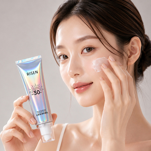 RISEN Empty Holographic Airless Pump Bottle Custom Logo Sunscreen Face Mask Serum Skin Care Cosmetic Packaging