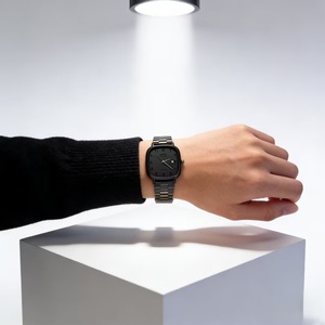 Montre pour homme SABR carrée avec affichage de la date, mouvement à quartz, bracelet en acier inoxydable noir, résistante à l'eau, chiffres arabes - Product Image 4