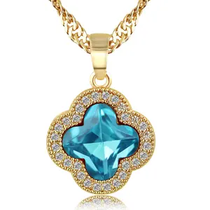 2021 Fashion Popular Hot Sell Gold Chain Four Leaf Clover Charm Gemstone Pendant Necklaces For Women