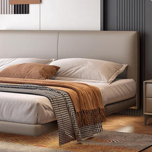 Итальянская кожаная современная простая двуспальная кровать от края до края подвесная кровать с сенсорным освещением для главной спальни - Product Image 3