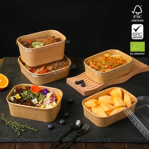 Emballage en papier biodégradable certifié FSC, approuvé BRC et FDA, avec revêtement aqueux, bol à salade, boîte alimentaire écologique à emporter pour le marché européen - Product Image 1