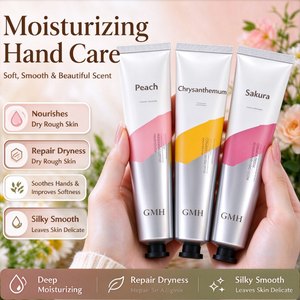 Crème pour les mains en gros pour cadeaux d'entreprise, emballage personnalisé avec logo, 3 parfums : pêche, chrysanthème, sakura, lotion hydratante pour les mains - Product Image 2