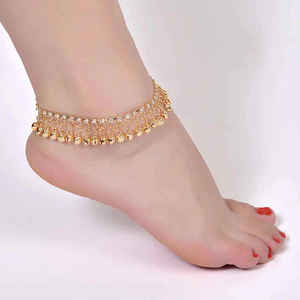 Tobillera de Verano con Campanas de Moda, Pedrería, Chapado en Oro, Campanas Indias para Danza del Vientre, Colgante con Borla, Zirconia - Product Image 1
